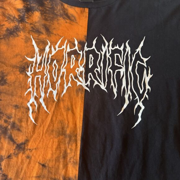 Hot Topic Black & Orange Horrific Split Wash Long-Sleeve T-Shirt Adult Small - Picture 2 of 9
